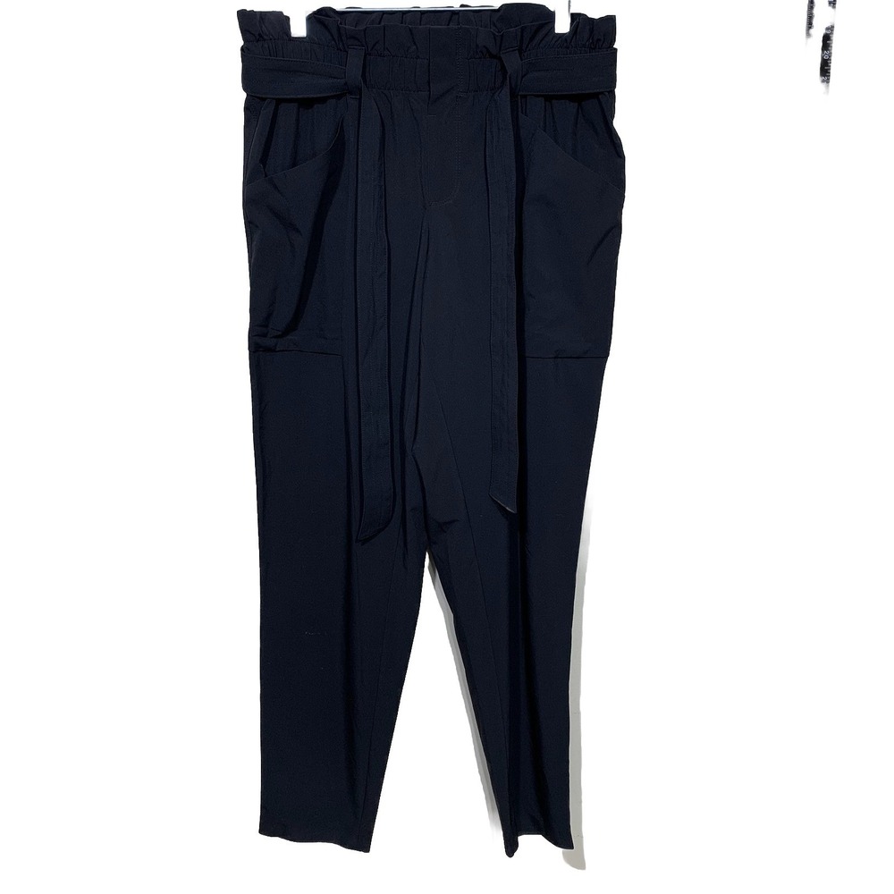Athleta Paperbag Waist Pants Women 8 Black Tapered‎ Leg Belted Casual Travel